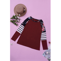 Red Striped Floral Long Sleeve Top