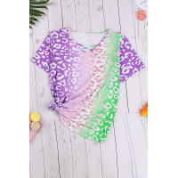 Purple Ombre Crisscross V Neck Printed T-shirt