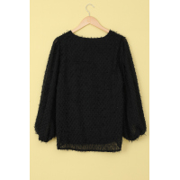 Black Feather Balloon Sleeve Pullover Top