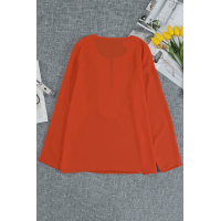 Orange Embroidered Split Neckline Shift Blouse