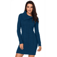 Asymmetric Buttoned Collar Biscay Bodycon Sweater Dress