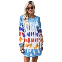 Blue Tie Dye Long Sleeve Sweatshirt Dress