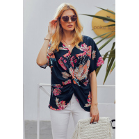 Blue Amaryllis Floral Twist Top