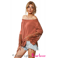 Orange Off Shoulder Crochet Hem Top