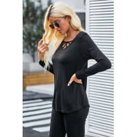 Black Crisscross V Neck Long Sleeve Top