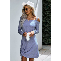 Sky Blue Cold Shoulder Twist Knit Mini Dress