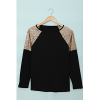 Black Sequin Shoulder Long Sleeve Top