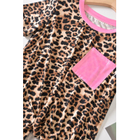 Neon Pink Leopard T-shirt with Pocket