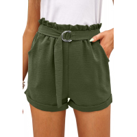 Green Casual Paper Waist Shorts