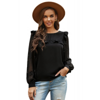 Contrast Sleeve Ruffle Blouse