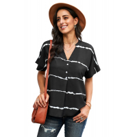 Black Striped Folded Short Sleeve Shirt