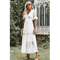 Swiss Dot Lace Trim Maxi Dress