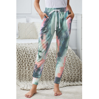 Dark Blue Tie-dye Color Block Drawstring Pants