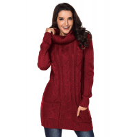 Red Cowl Neck Cable Knit Sweater Dress