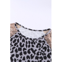 Sequin Shoulder Splicing Leopard Long Sleeve Top