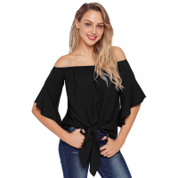 Black Off The Shoulder Knot Front Top