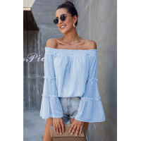 Sky Blue Swiss Dot Off The Shoulder Top