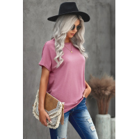 Pink Round Neck Short Sleeve Solid Color Tee