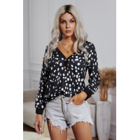 Spotted Print Black Long Sleeve Knit Top