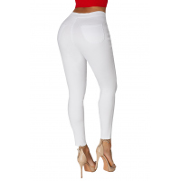 White High Waist Skinny Jeans with Round Pockets