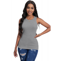 Solid Gray Round Neck Ribbed Tank Top