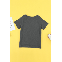 Gray V Neck Short Sleeves Cotton Blend Tee with Front Pocket and Side Slits