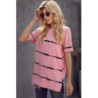 Pink Tie-dye Stripe Casual T-Shirt