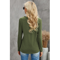 Green V-neck Button Solid Color Long Sleeve Top