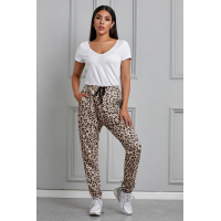 Khaki Casual Skinny Leopard Print Pants