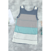 Sky Blue Color Block Knitted Tank Top