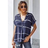 Blue Striped Folded Short Sleeve Shirt