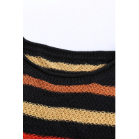 Multicolor Stripes Print Black Knit Top