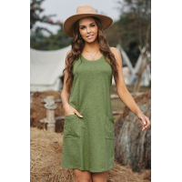 Green Sleeveless Pocketed Casual Swing Mini Dress