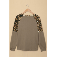 Khaki Leopard Stitching Long Sleeve Top