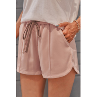 Dusty Pink Drawstring Elastic Waist Casual Shorts with Pockets