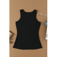 Black Sleeveless Scoop Neck Button Tank Top