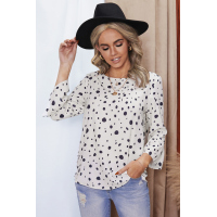 Apricot Dotted Print Bell Sleeve Top