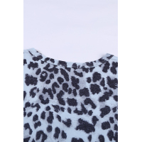 Sky Blue Fierce Leopard Print Color Blocking Tee