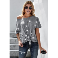 Dusty Blue Star Print Short Sleeve T-shirt 