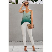 Green Ombre Button Up V Neck Strappy Tank Top