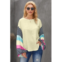 Apricot Striped Colorblock Long Sleeve Knit Top