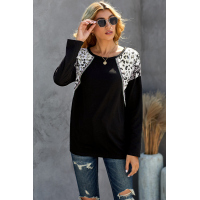 Black Long Sleeve Top With Leopard Snakeskin Print