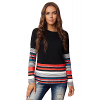 Colorful Striped Splicing Long Sleeve Top