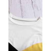 Yellow Color Block Splicing O-Neck Blouse