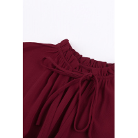 Wine V Neck Long Sleeve Ruffle Tiered Mini Dress