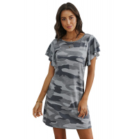 Gray Pile Of Sleeves Camouflage Dress