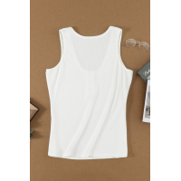 White Sleeveless Scoop Neck Button Tank Top