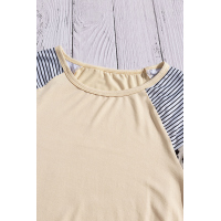 Khaki Color Block Short Sleeve Loose Fit Top