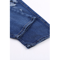 Blue Fading Distressed Holes Crop Jeans