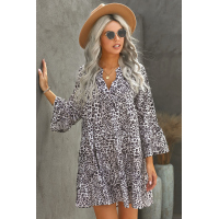 Leopard Print V neck Ruffle Swing Mini Dress